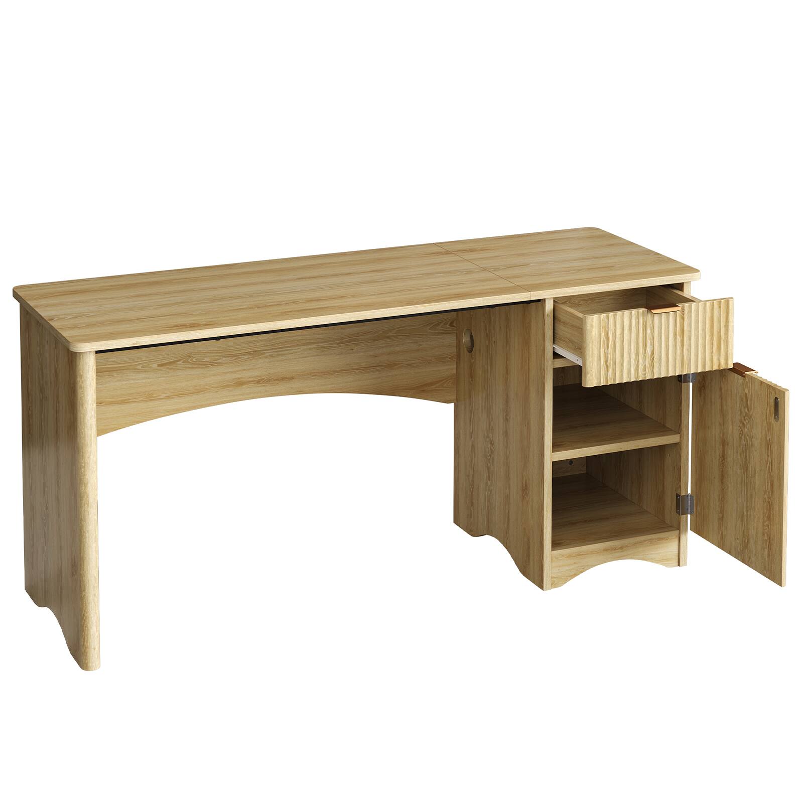 Alt View 5. Bestier - 55 inch Computer Desk with Drawer and Cabinet, Modern Home Office Desk with Storage for Home Office - Natual Oak.