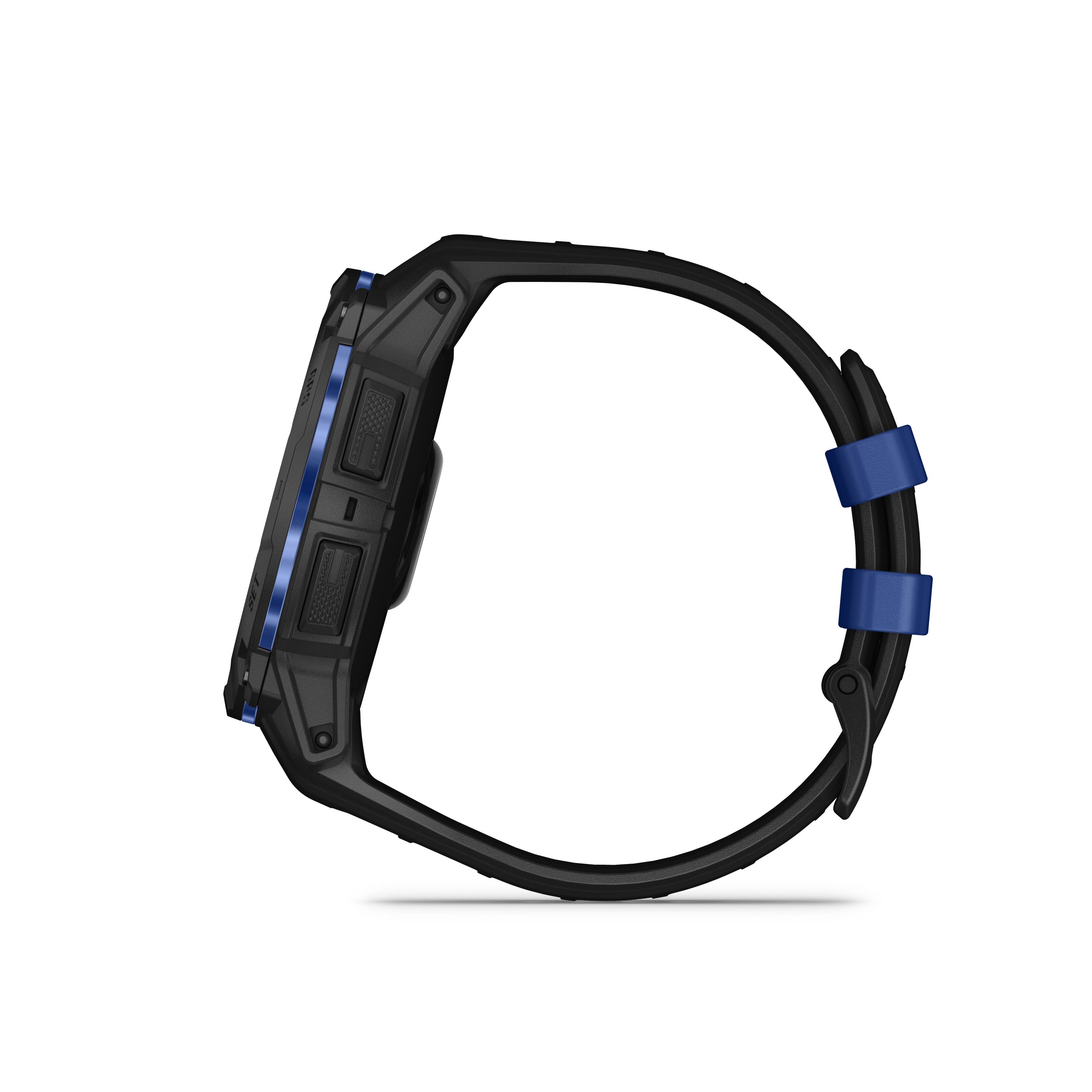 Alt View 6. Garmin - Instinct 3 AMOLED GPS Smartwatch 50 mm Fiber-reinforced Polymer - Black with black/bolt blue silicone band.