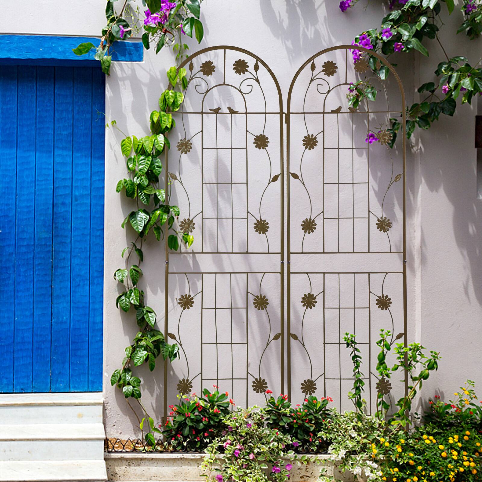 Alt View 4. Loheer - Rustproof Metal Garden Trellis Set 5.9 ft x 1.6 ft 2 Pack - Brown.