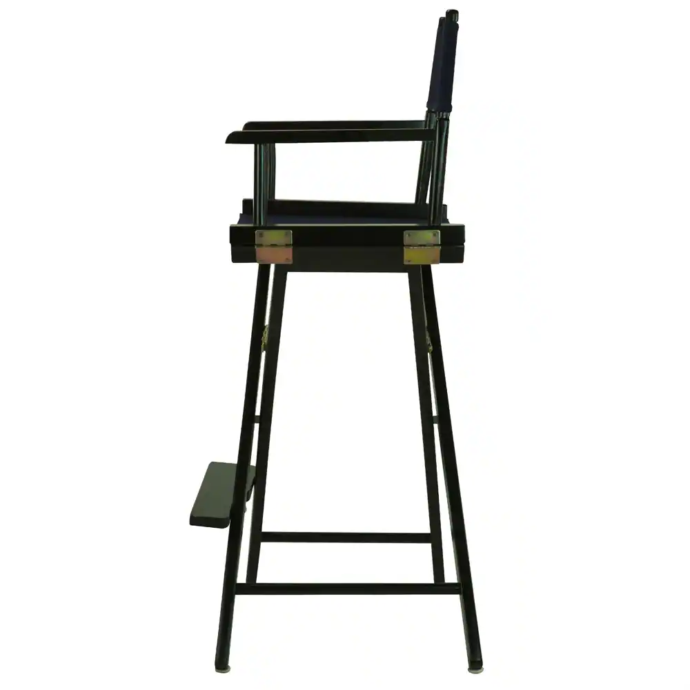 Left. FurniFact - Navy Blue Canvas Director Chair with Solid Wood Frame - Black Frame/Navy Canvas.