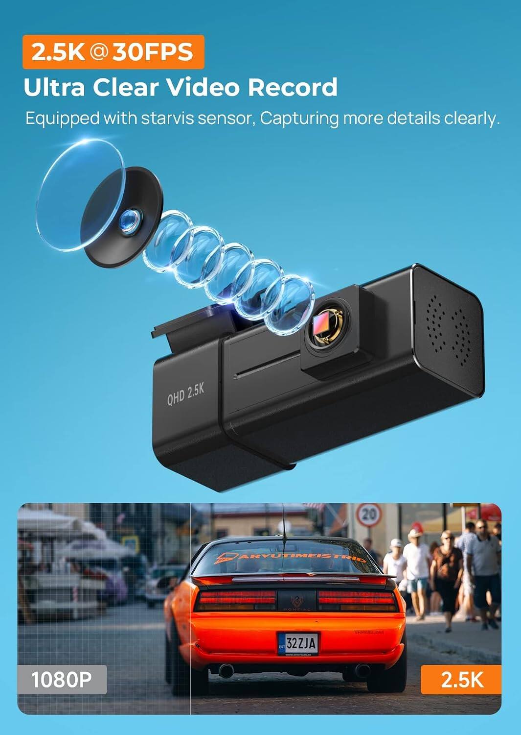 2.5K Dash Cam Front, WiFi Dash Camera for Cars with App E YEEGER Mini ...