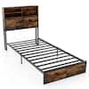Front. Costway - Costway Twin Bed Frame with Charging Station Storage Headboard Under-bed Storage Space - Rustic Brown.