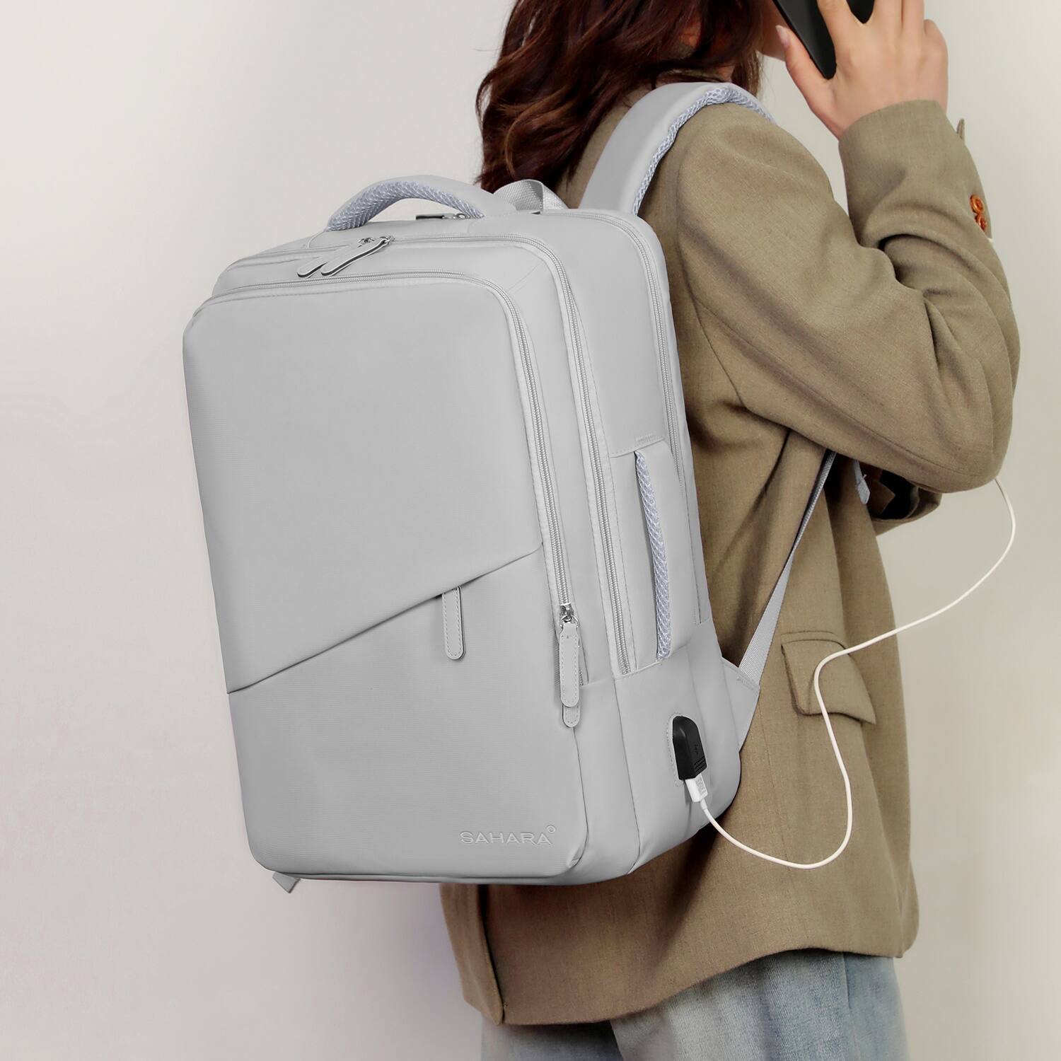 Alt View 11. SaharaCase - Water Resistant Backpack with USB Charging port and fits up to 17.3" laptop - Storm Gray.