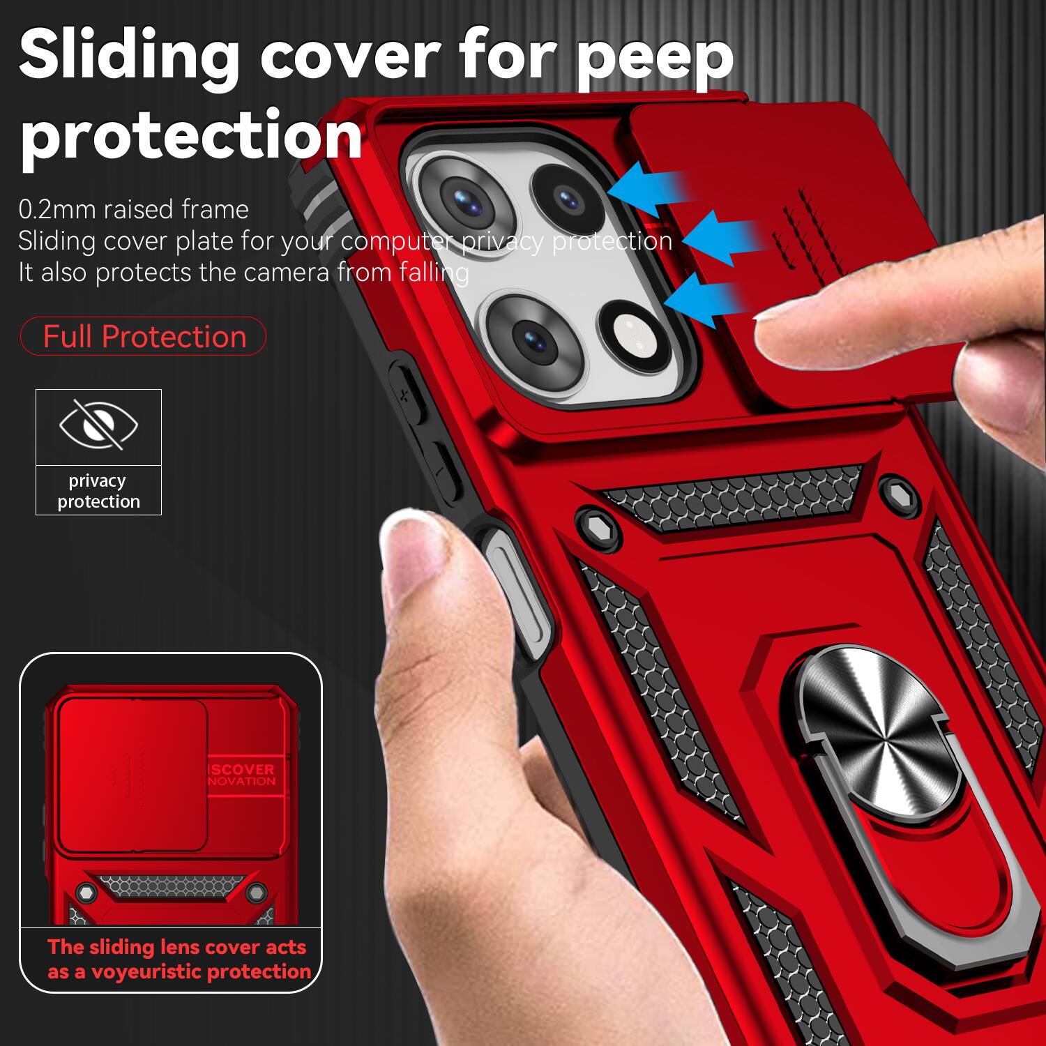 Sliding cover for peep protection

0.2mm raised frame  
Sliding cover plate for your computer privacy protection  
It also protects the camera from falling

Full Protection

privacy protection

The sliding lens cover acts as a voyeuristic protection