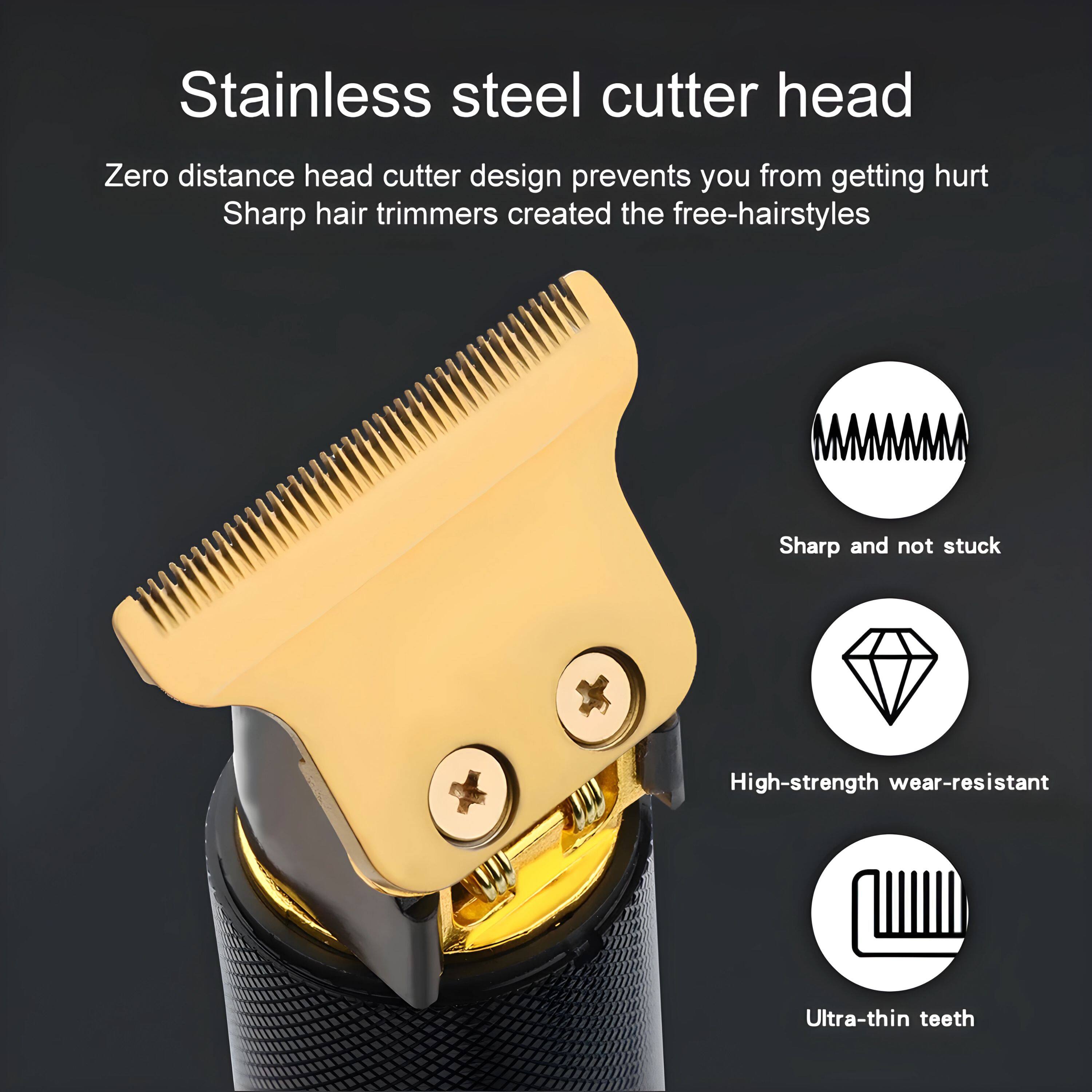 Stainless steel cutter head

Zero distance head cutter design prevents you from getting hurt  
Sharp hair trimmers created the free-hairstyles

- Sharp and not stuck
- High-strength wear-resistant
- Ultra-thin teeth