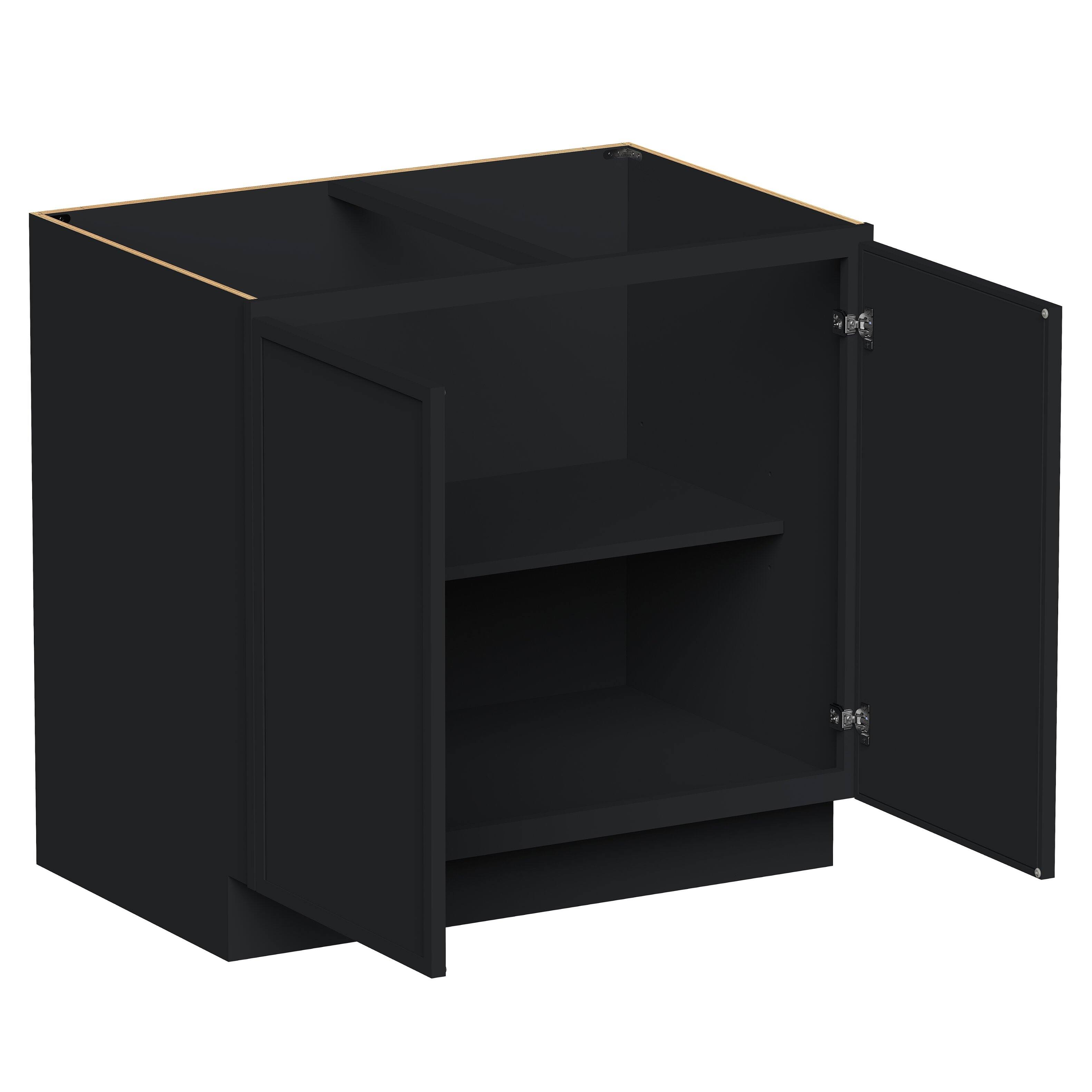 Angle. Boyel Living - 36-in W x 34.5-in H x 24-in D Shaker RTA Kitchen Full Height Door Base Cabinet with Soft-Close - Black.