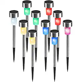 Oumilen - 10 Pack Stainless Steel Solar Pathway Lights – Color Changing RGB Solar Stake Lights for Garden Lawn