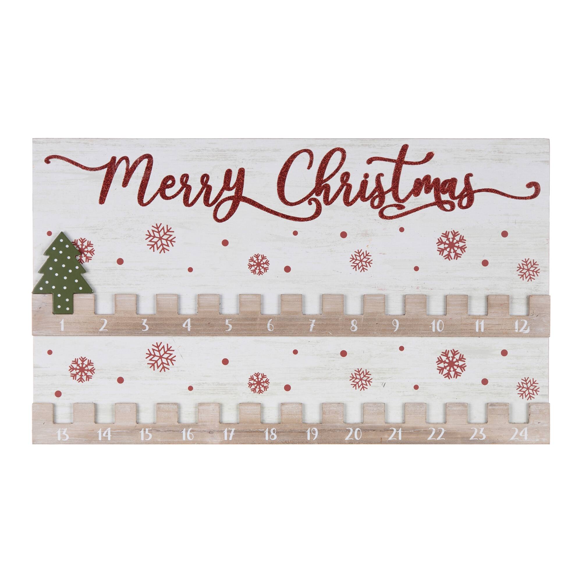 BreeBe - Wood Christmas Countdown 20"L - Red, Cream