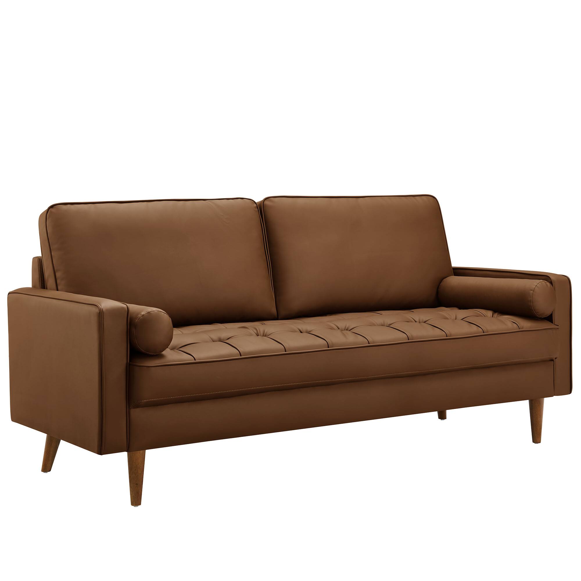 Angle. Modway - Valour Tufted Vegan Leather Sofa by Modway - Brown.