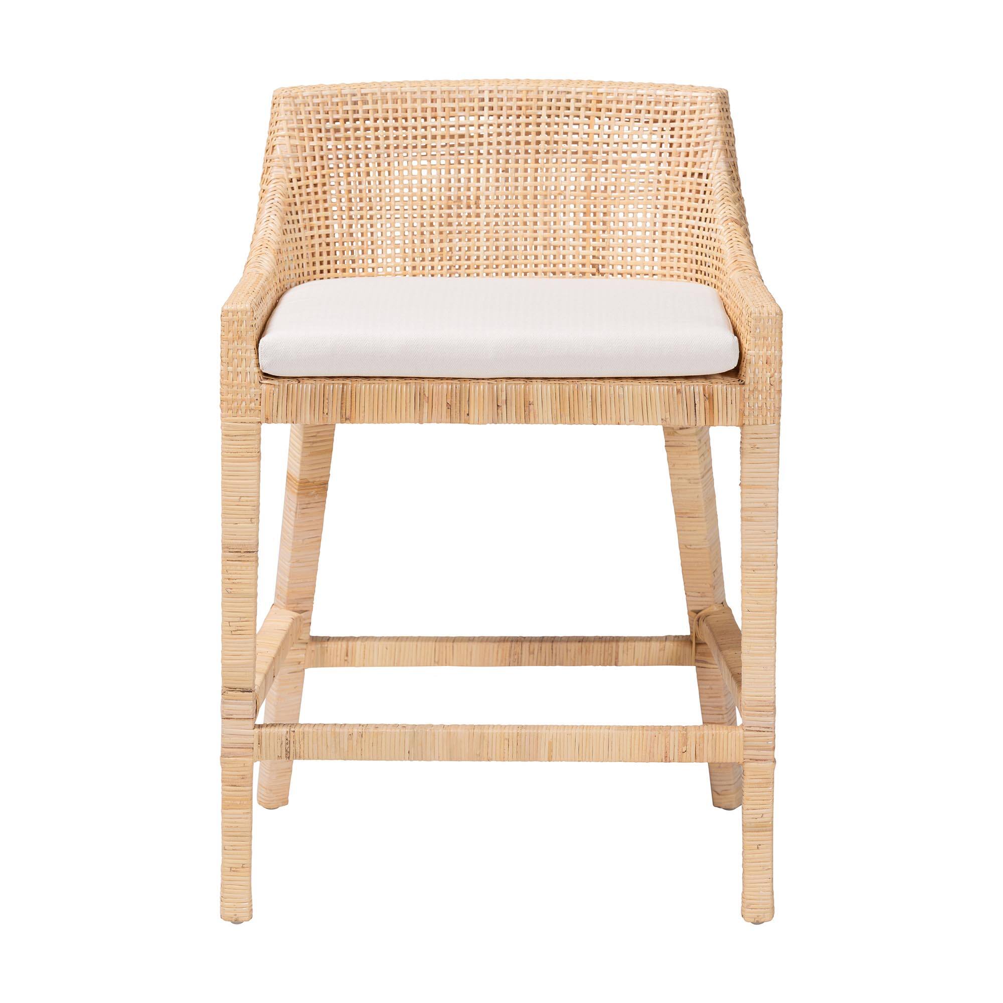 Angle. bali & pari - Beata Natural Rattan Counter Stool - Handcrafted Wingback Counter Chair with Woven Detailing and Removable Cushion - Light Honey.