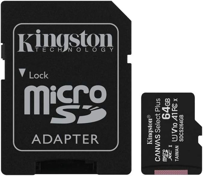 Kingston Technology  
Lock  
microSD  
ADAPTER  

Kingston Select UV10  
CANVAS 1  
SDCS2/64GB  
64GB  
A1  
UHS-I  
U3  
V30  
X64GB  
TAIWAN
