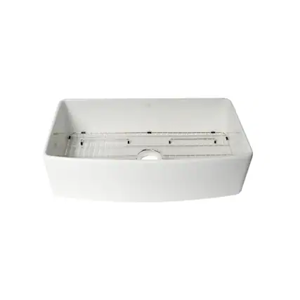 Front. Alfi - ALFI brand ALFI Brand White Smooth Curved Apron 36 x 20 Single Bowl Fireclay Farm Sink - White.