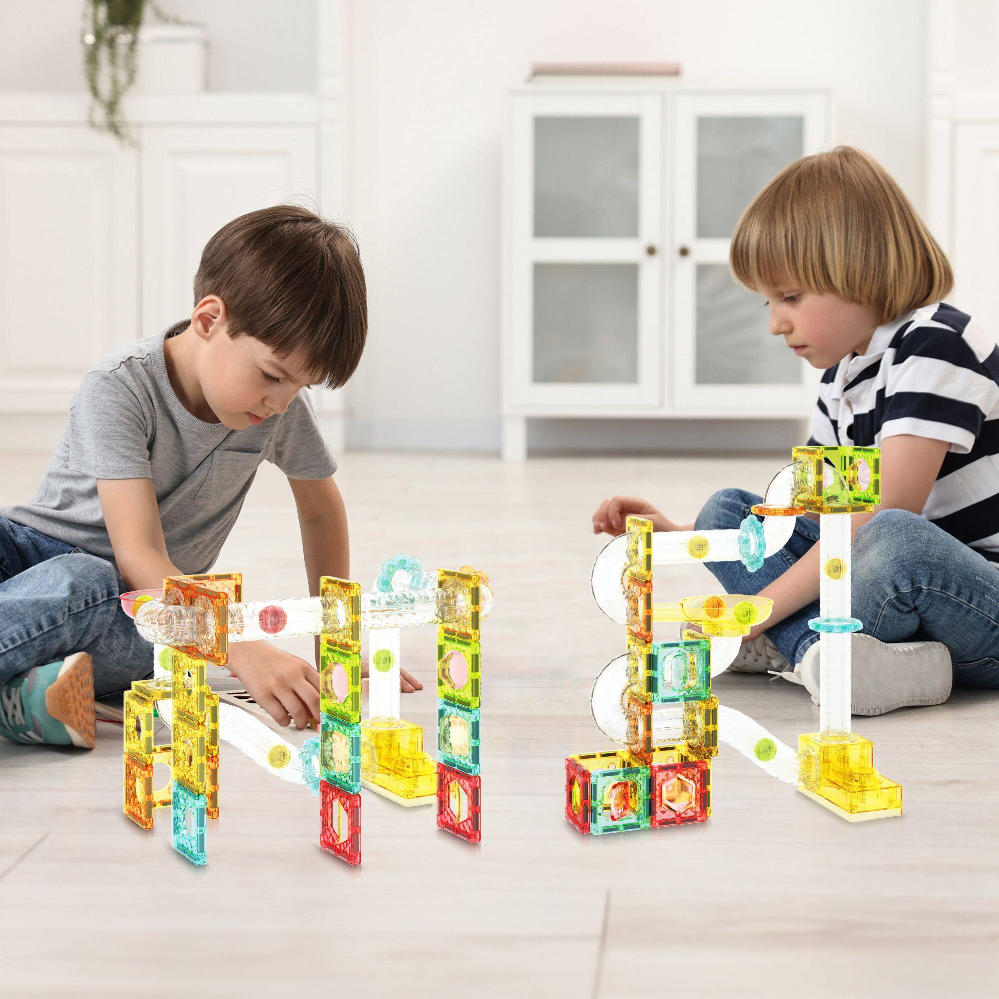Alt View 2. PicassoTiles - PICASSO-TILES Marble Run Magnetic Tiles for Kids, 100PCS, Mini Magnet Tiles Race Track Building Blocks STEM Toy - Multicolor.