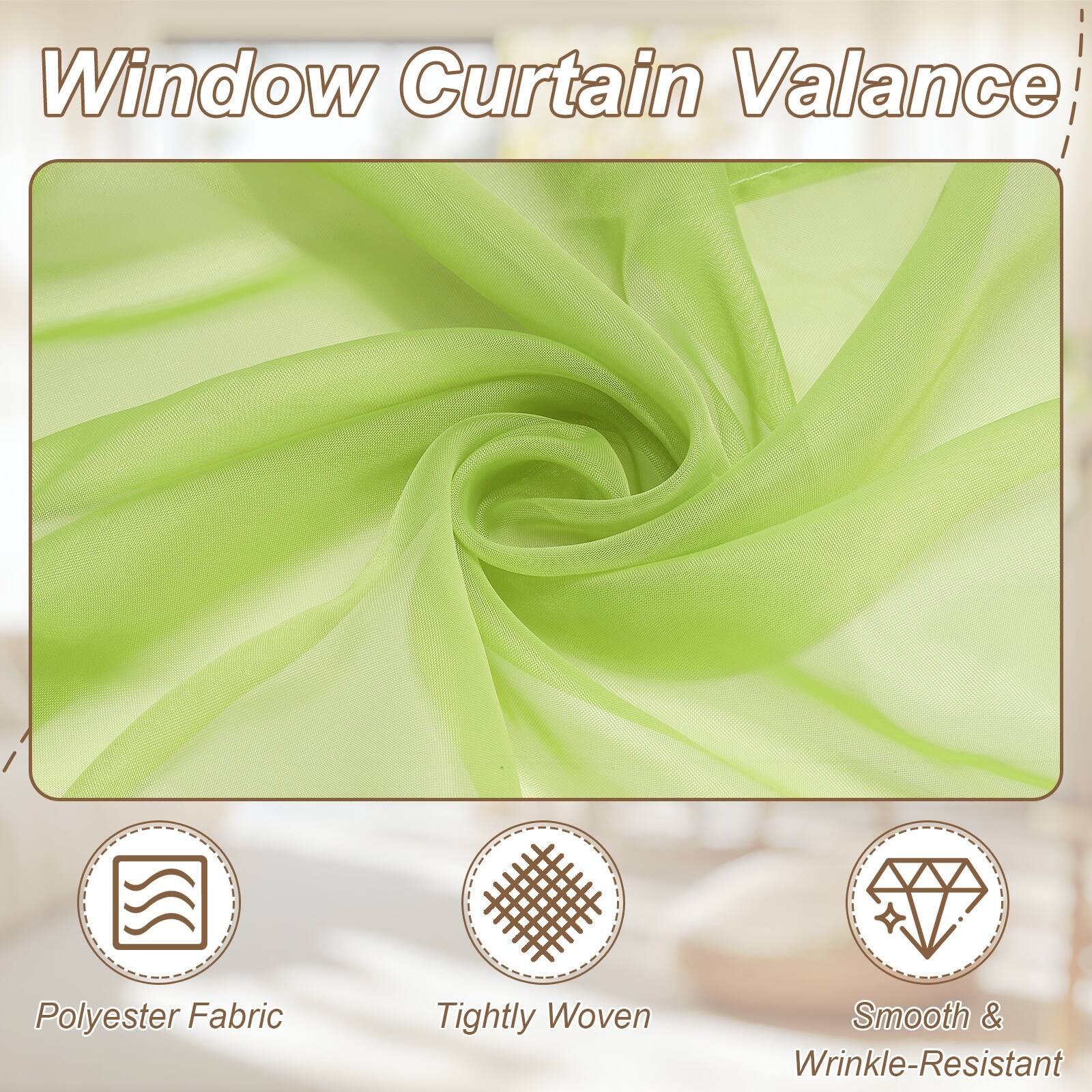 Window Curtain Valance Polyester Fabric Tightly Woven Smooth & Wrinkle-Resistant