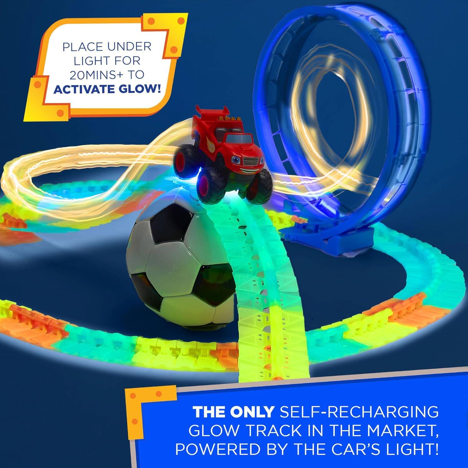 PLACE UNDER LIGHT FOR 20MINS+ TO ACTIVATE GLOW!

THE ONLY SELF-RECHARGING GLOW TRACK IN THE MARKET, POWERED BY THE CAR'S LIGHT!