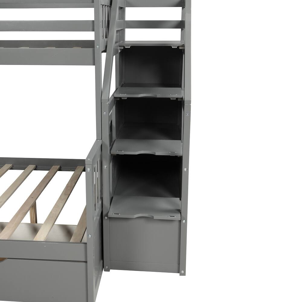 Alt View 7. Loheer - Loheer Twin Over Full Bunk Bed with Slide and Storage Drawers Gray - Gray.