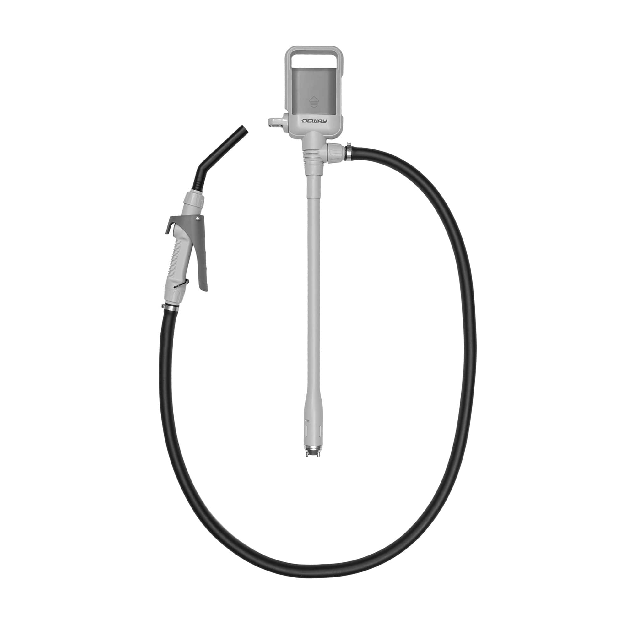 Deway - Automatic Fuel Transfer Pump W/Rubber Hose & Nozzle for Flow Control & Stop, Fits All Cans - Grey