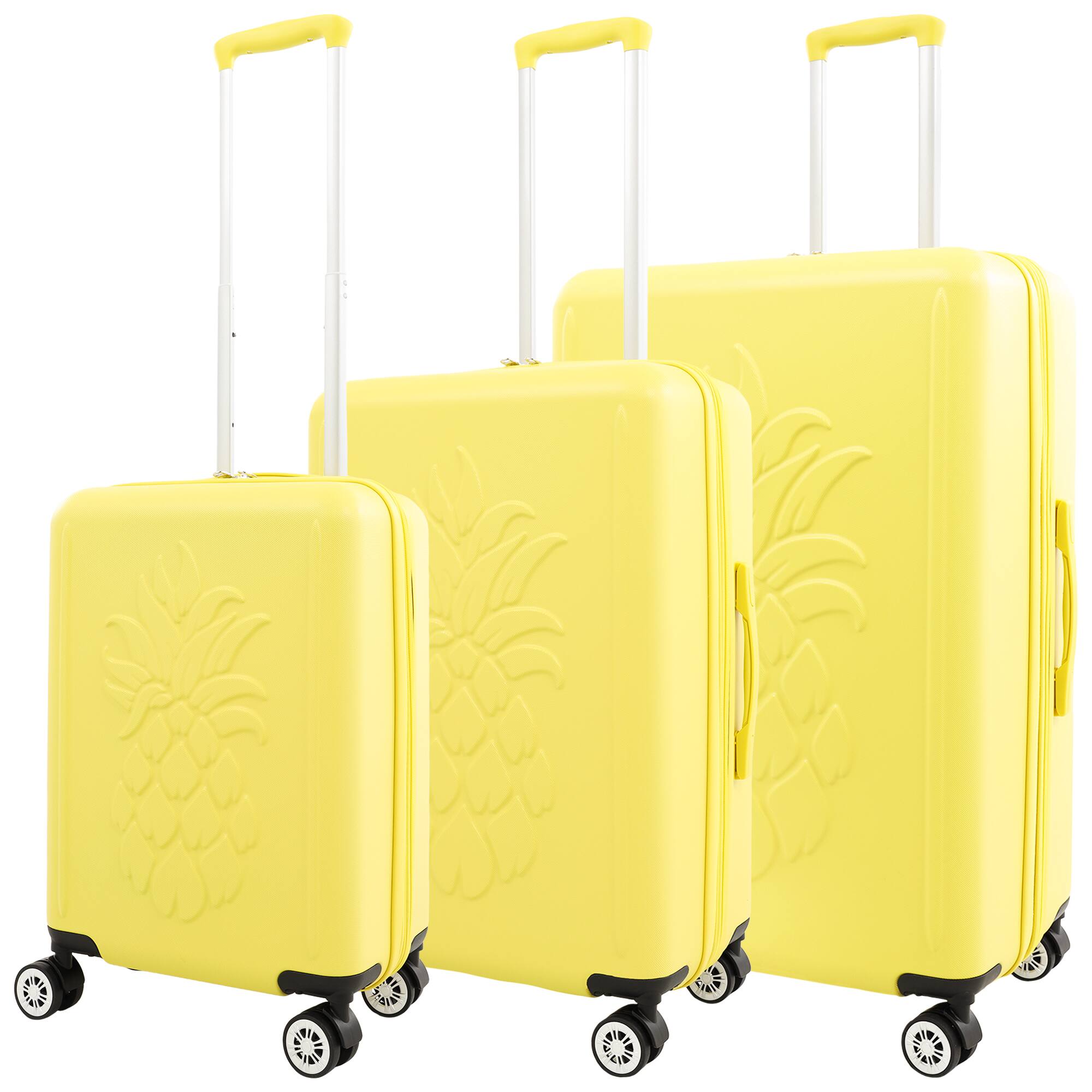 Angle. Tommy Bahama - 3-Piece Hardside Luggage Set with 3D Pineapple – 30", 26" & 21.5" Spinner Suitcases - Yellow.