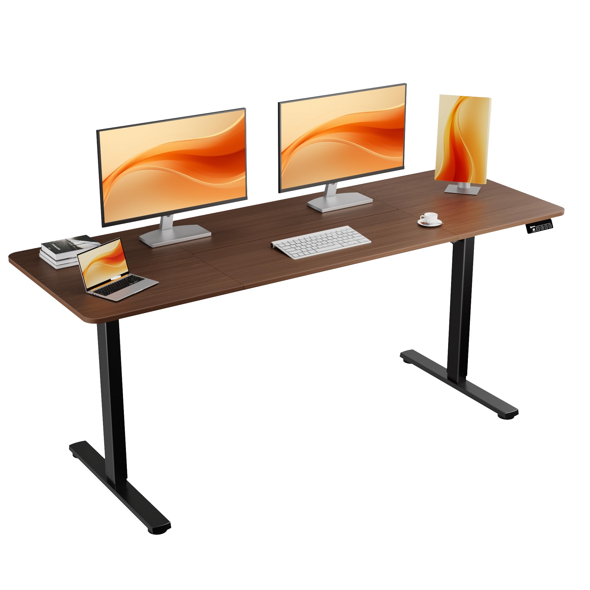 Hirose Alice - ERGOMAKER Electric Standing Desk, x Height Adjustable Sit Stand Desk with Splice Board for Home Office, Com - Black Frame-walnut 67-inch