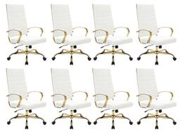 LeisureMod - Set of 8 Benmar Modern Contemporary High-Back Leather Executive Office Chair with Ribbed Design and Padded Armrests - White