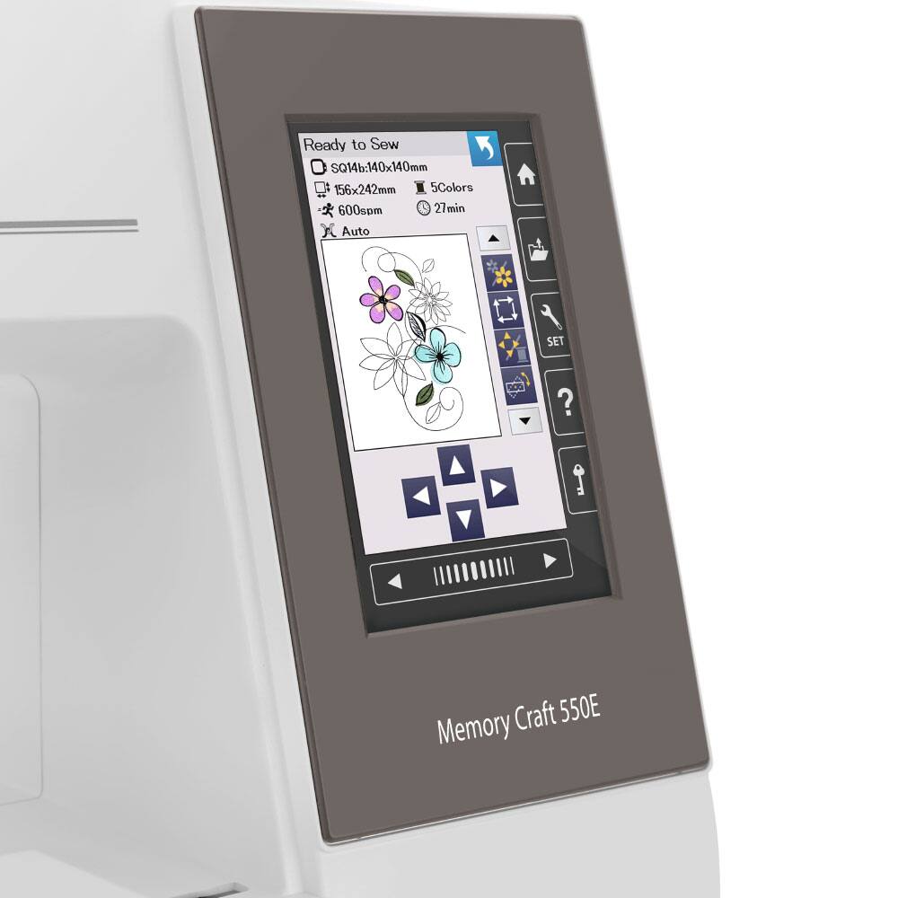 Ready to Sew SQ14b: 140x140mm 156x242mm 5Colors 600spm 27min X Auto SET  
Memory Craft 550E