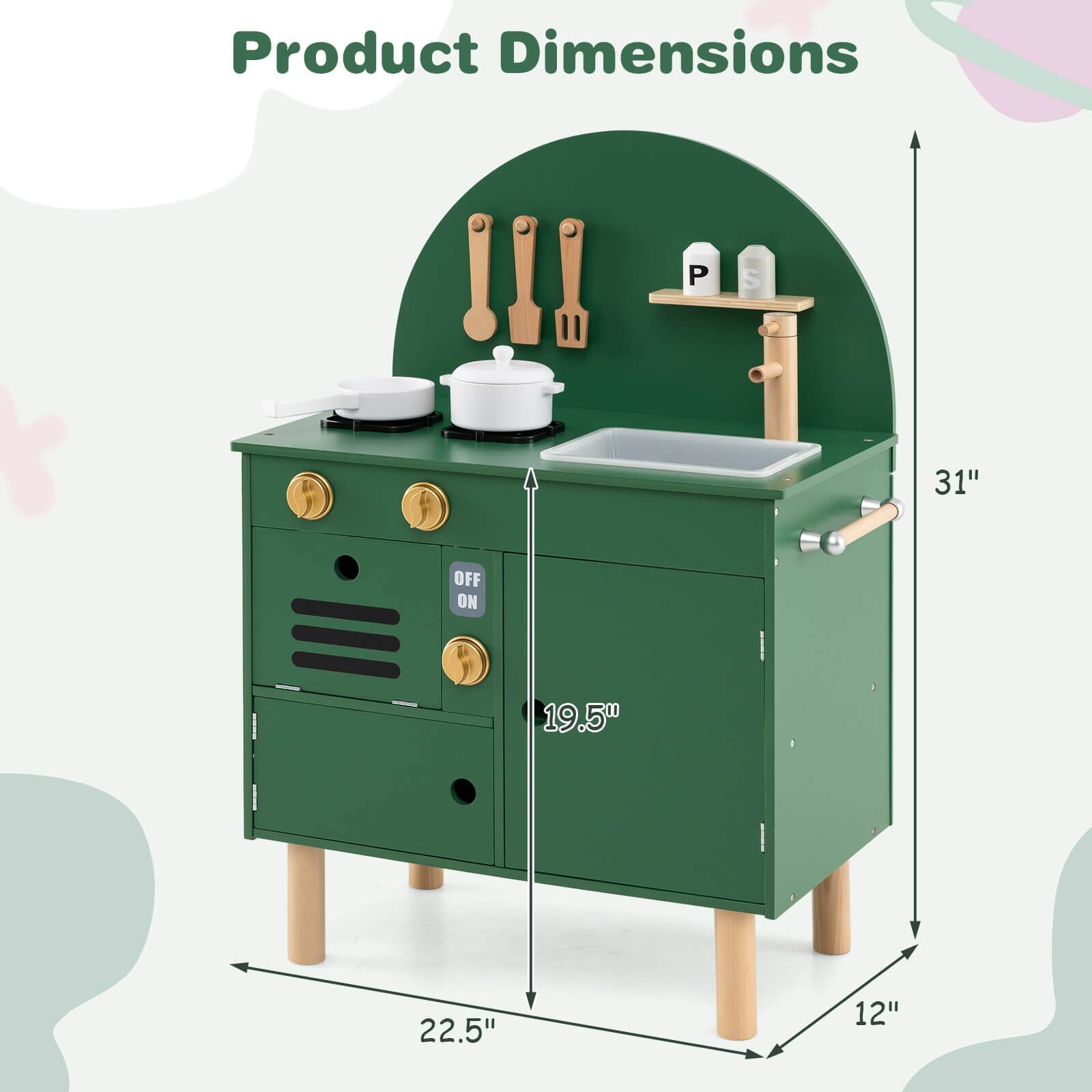 Alt View 2. Costway - Costway Play Kitchen for Kids with Stoves Faucet Sink Microwave Oven Cooking Accessories - Green.