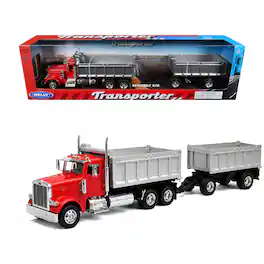 Peterbilt 379 Dump Truck Red with Gray Double Dump Trailer "Transporter" Series 1/32 Diecast Model by Welly