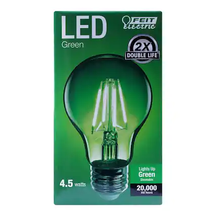 FEIT Electric
LED
Green
2X DOUBLE LIFE
4.5 watts
Lights Up Green
Dimmable
20,000 life hours