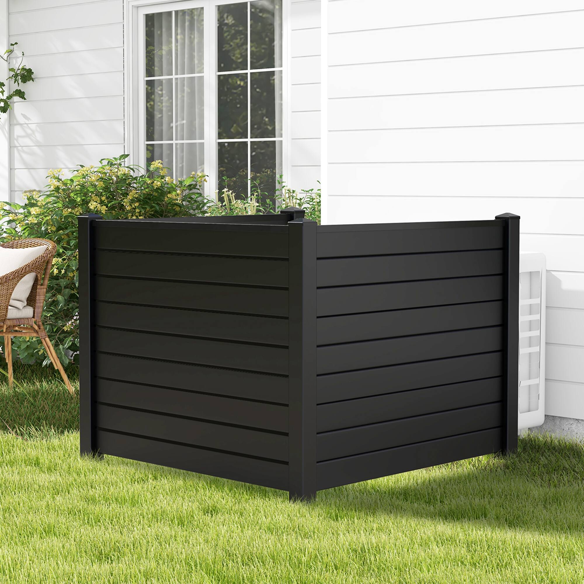 Alt View 2. Costway - 48"L x 37.5"H Air Conditioner Fence Screen Panel Kit with 3 Ground Stakes - Black.