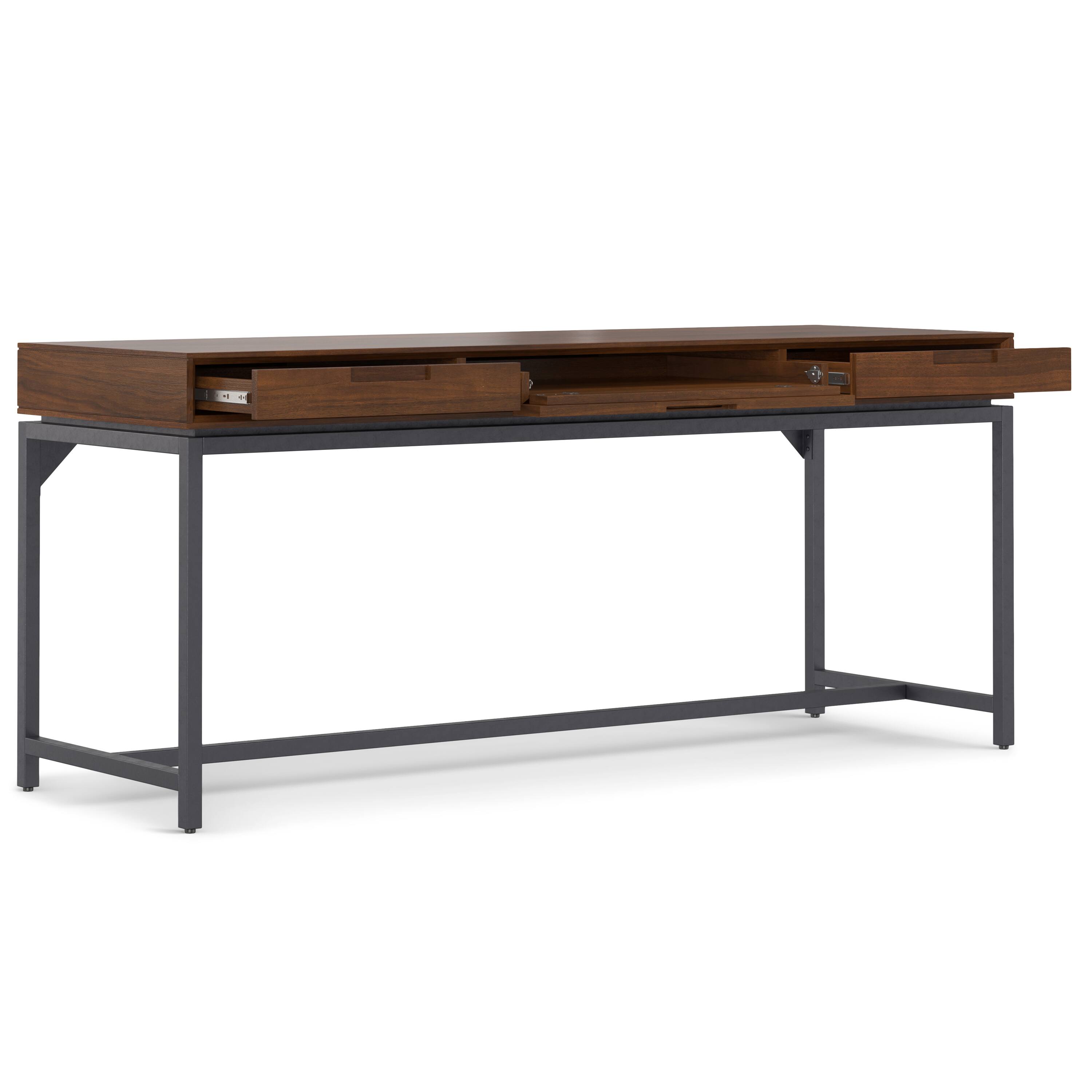 Back. Simpli Home - Banting SOLID WOOD Industrial 72 inch Wide Desk in Walnut - Walnut Veneer.
