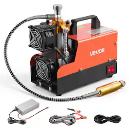 VEVOR - PCP Air Compressor 4500PSI PCP Airgun Compressor & External Converter, Manual Stop 250W DC12V/AC120V Portable Paintball - Orange;Black