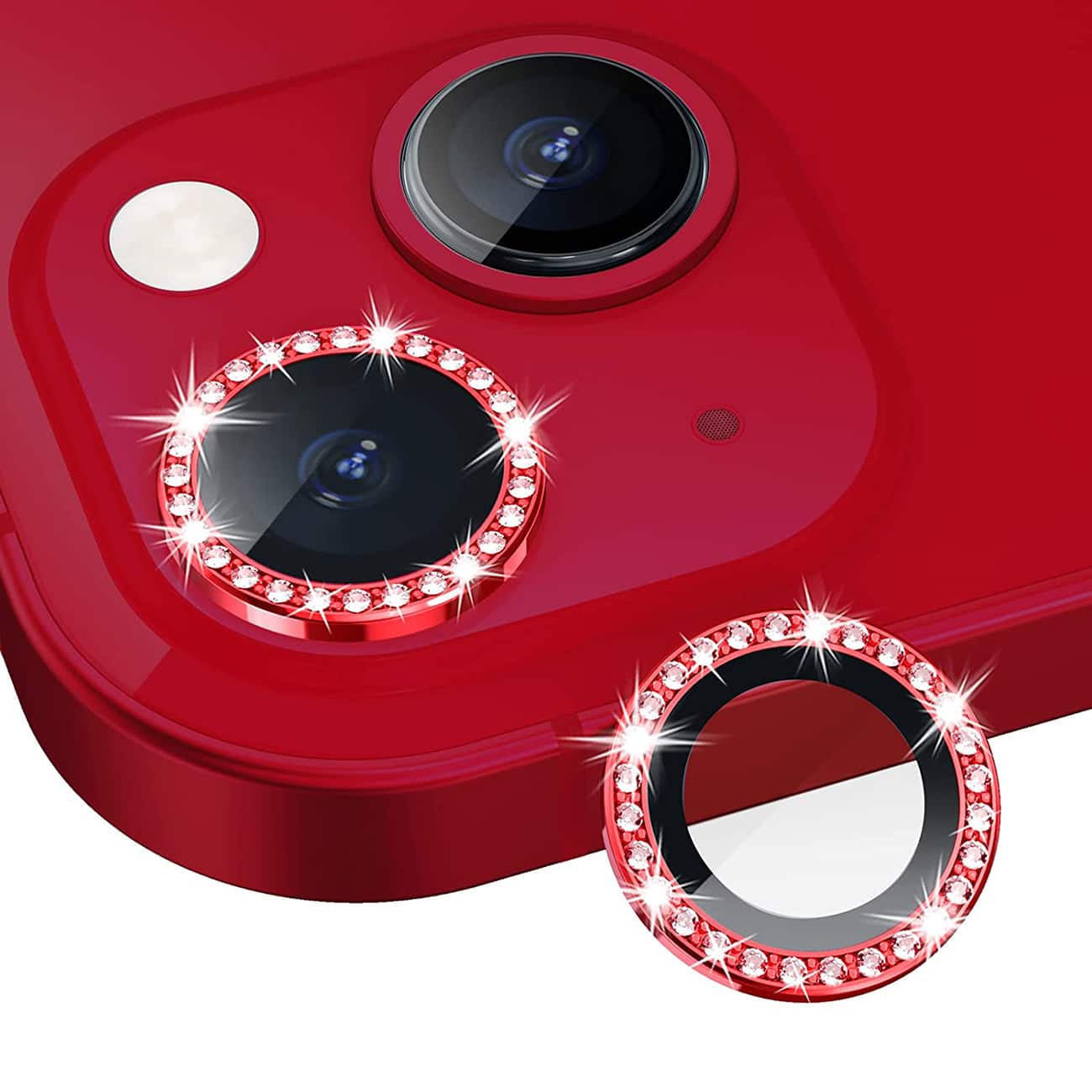 Reiko - Diamond Tempered Glass Camera Lens Protector for iPhone 14 / 14 Plus, Screen Cover Shield - Red