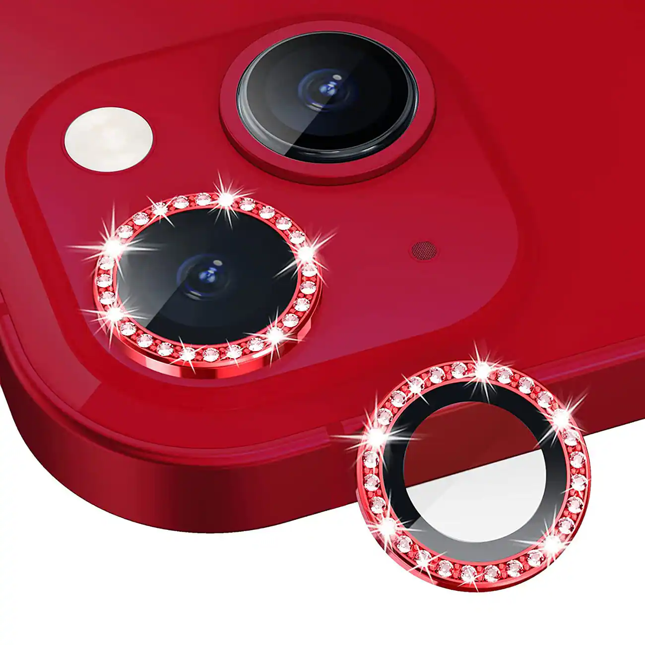 Reiko - Diamond Tempered Glass Camera Lens Protector for iPhone 14 / 14 Plus, Screen Cover Shield - Red
