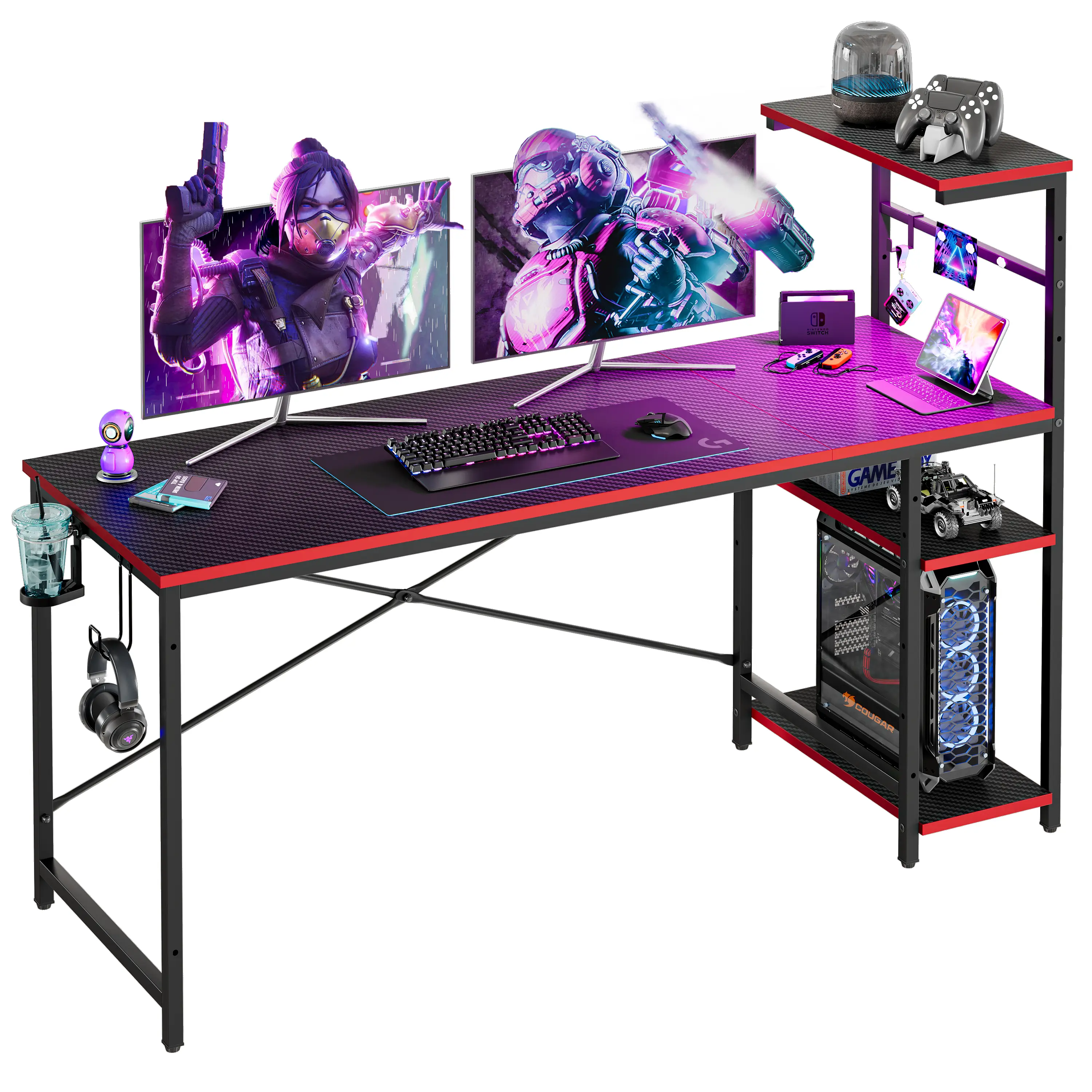 Bestier - H-Shaped Gaming Desk - 61" Wide - Carbon Fiber Black