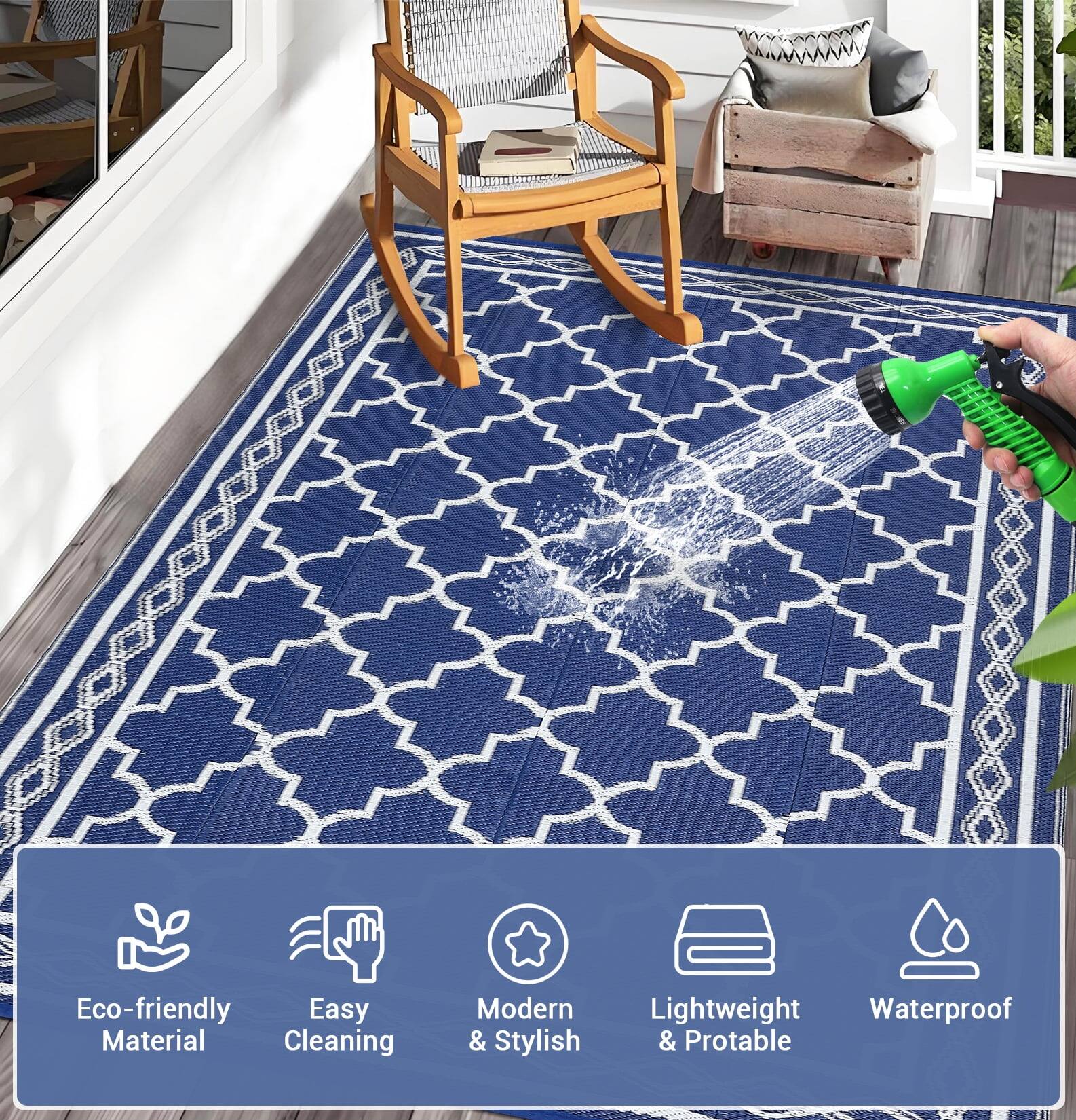 Homhougo 6x9 Waterproof Reversible Plastic Straw Outdoor Rug for Patios ...