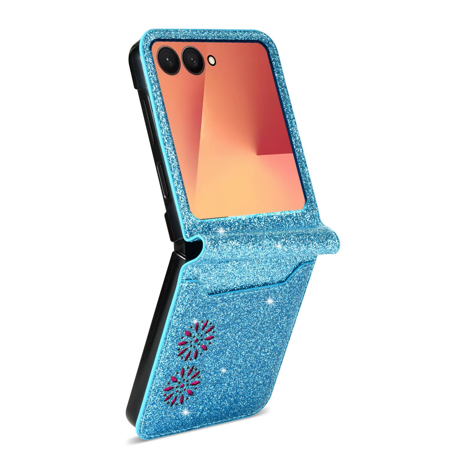 Alt View 2. Dteck - for Samsung Galaxy Z Flip8 Glitter Wallet Case, Shockproof Slim PU Leather Flip Cover with Card Pocket - Skyblue.