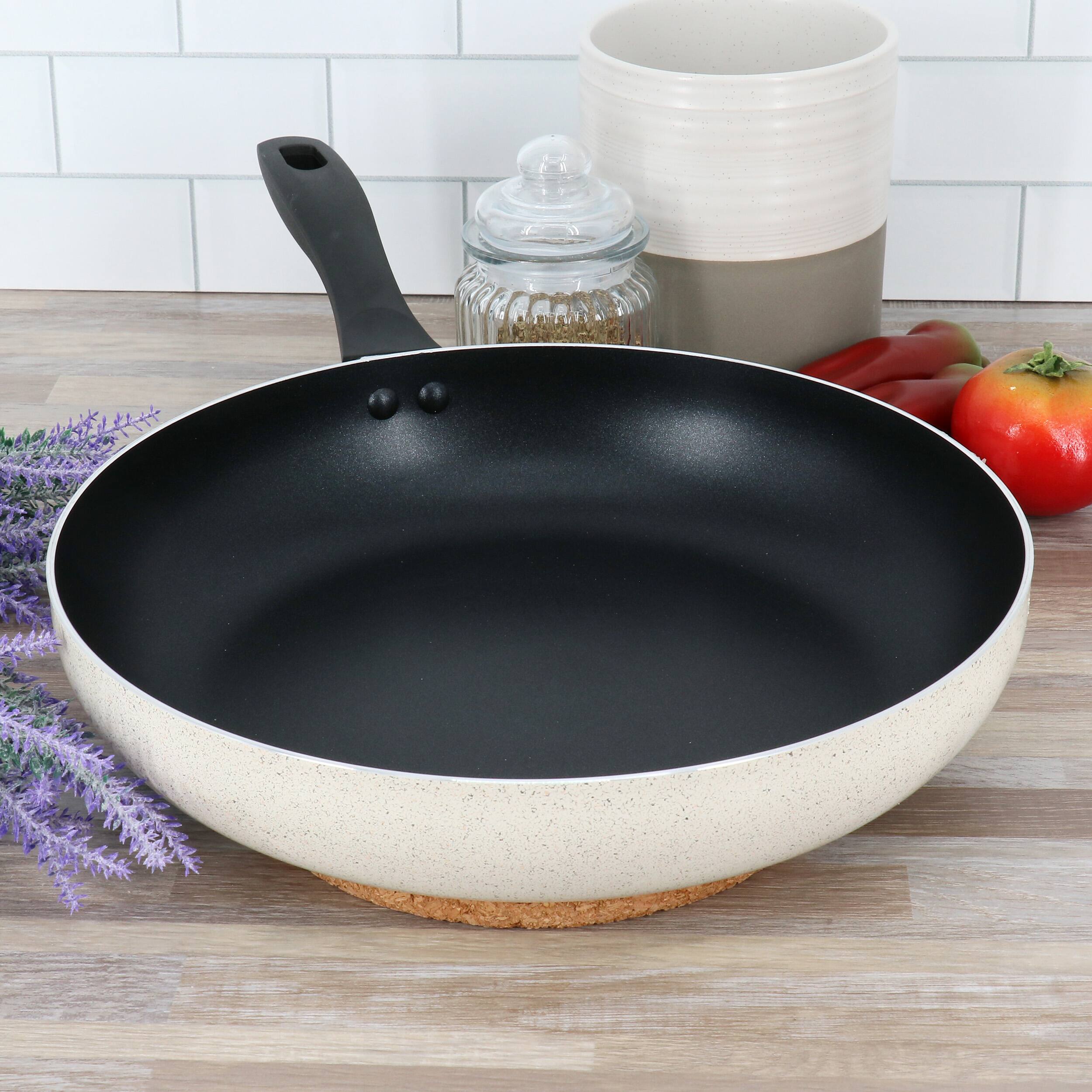 Alt View 4. Oster - Oster Clairborne 12 Inch Round Nonstick Aluminum Frying Pan in Linen - Linen.