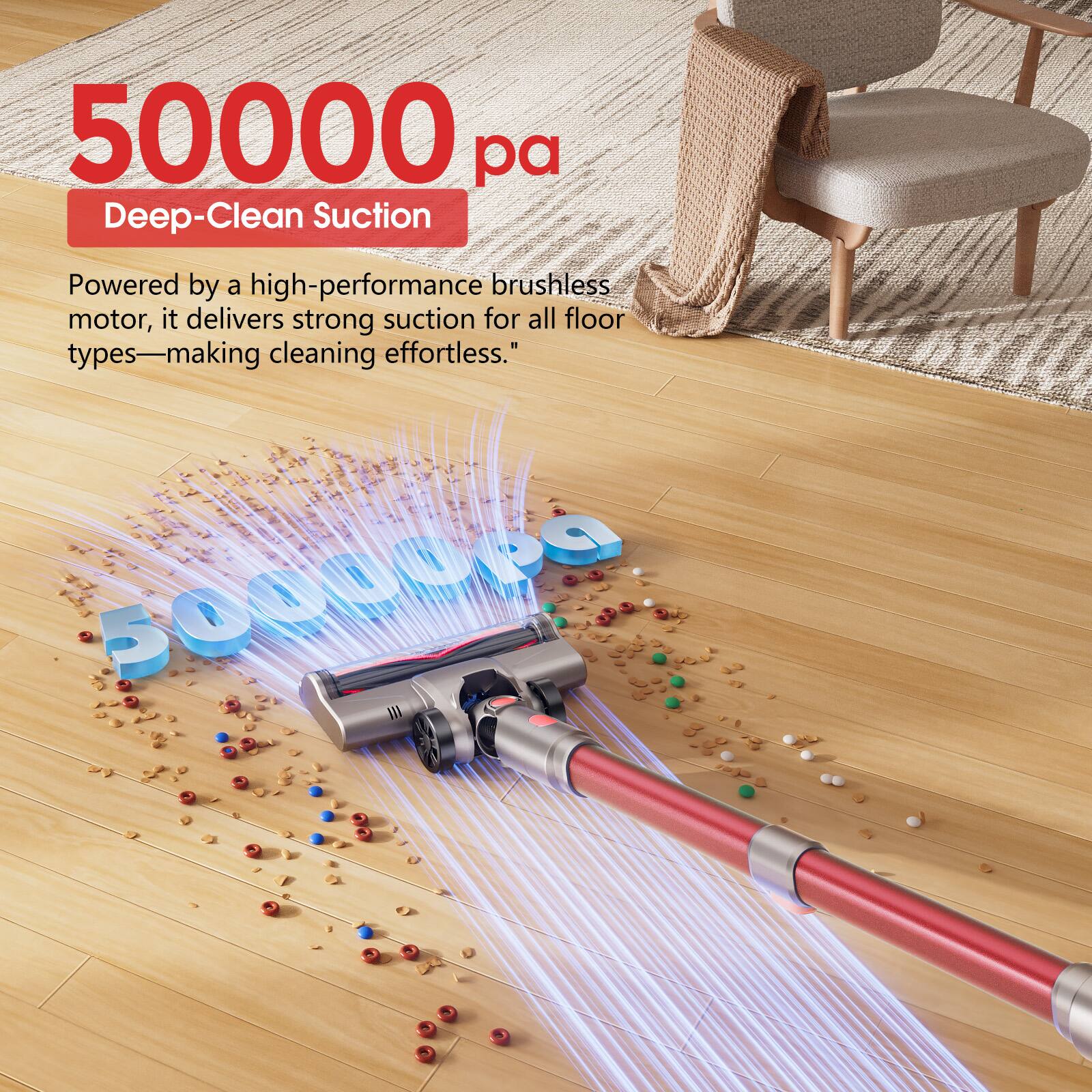 50000 pa Deep-Clean Suction

Powered by a high-performance brushless motor, it delivers strong suction for all floor types—making cleaning effortless.