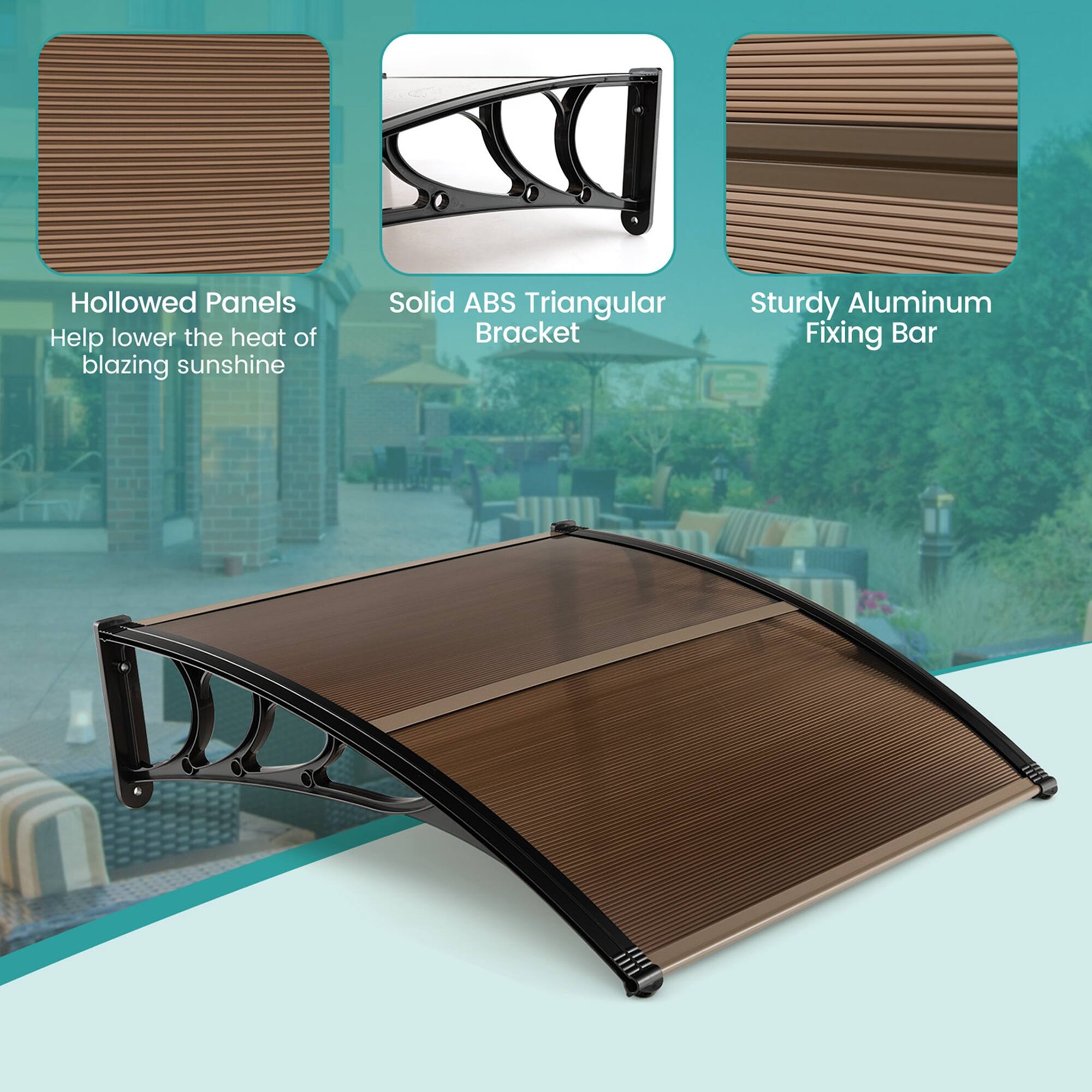 Hollowed Panels Help lower the heat of blazing sunshine  
Solid ABS Triangular Bracket  
Sturdy Aluminum Fixing Bar