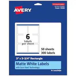 Avery - Matte Rectangle Labels, 3" x 3.75", 300 Labels - White