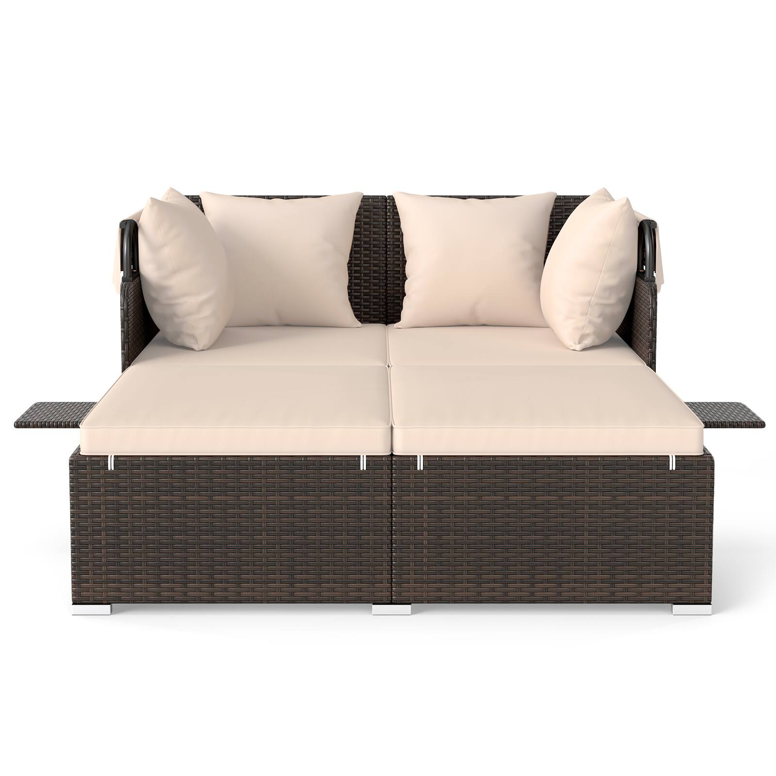 Alt View 9. Gymax - Gymax Patio Rattan Daybed Lounge Retractable Top Canopy Side Tables Cushions for Outdoor Brown - Brown.