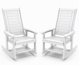 FODINGHILL - Set of 2 Oversized HDPE Rocking Chairs, High Back Porch Rockers for Patio Backyard - White