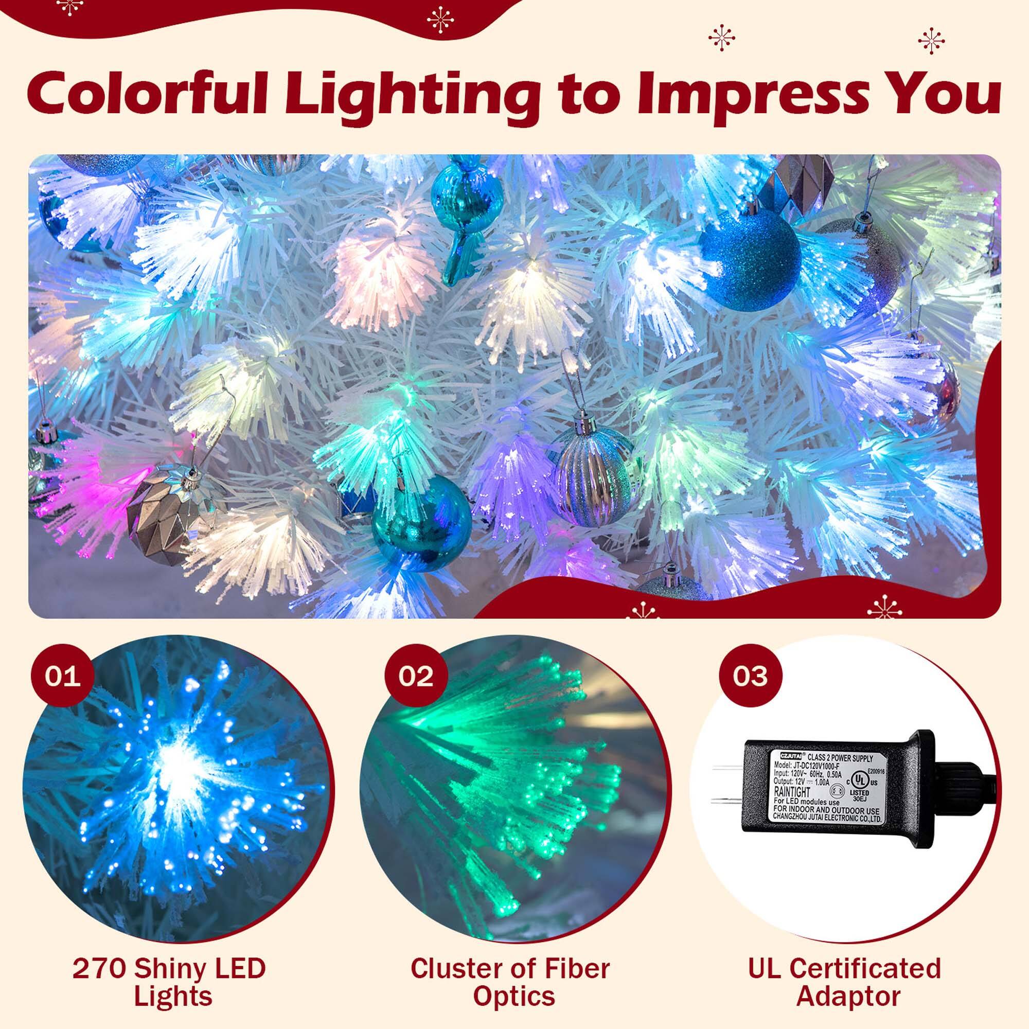 Colorful Lighting to Impress You
01: 270 Shiny LED Lights
02: Cluster of Fiber Optics
03: UL Certificated Adaptor