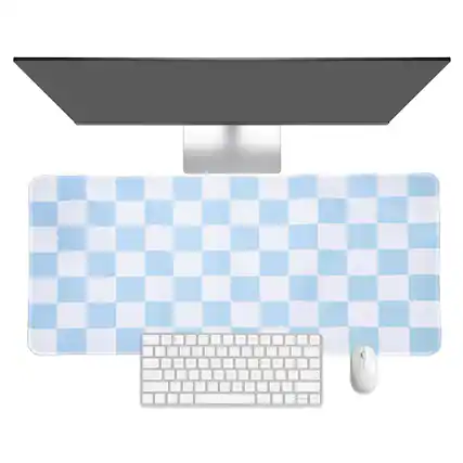 Front. Unique Bargains - Checkered Desk Mat, 31.5x15.7 Inch Mouse Pad, Non-Slip Rubber, Stitched Edges, Soft, for Computer/Laptop - Blue/White.