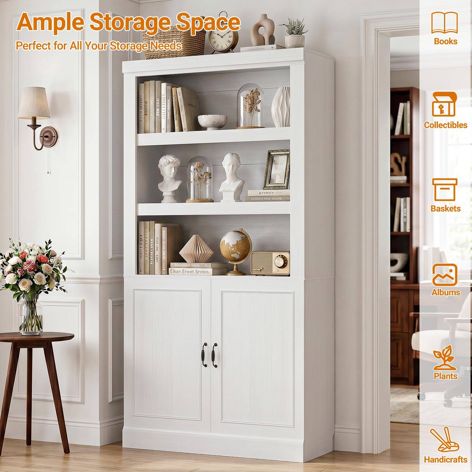 Ample Storage Space  
Perfect for All Your Storage Needs

Books  
Collectibles  
Baskets  
Albums  
Plants  
Handicrafts