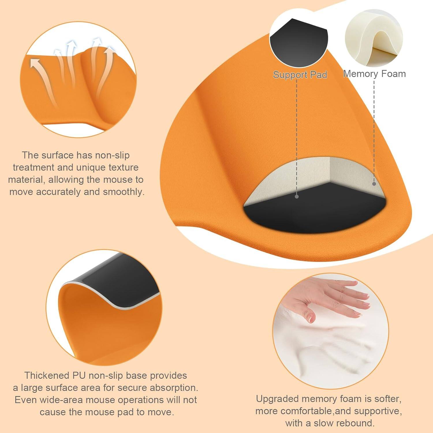 Support Pad Memory Foam

The surface has non-slip treatment and unique texture material, allowing the mouse to move accurately and smoothly.

Thickened PU non-slip base provides a large surface area for secure absorption. Even wide-area mouse operations will not cause the mouse pad to move.

Upgraded memory foam is softer, more comfortable, and supportive, with a slow rebound.