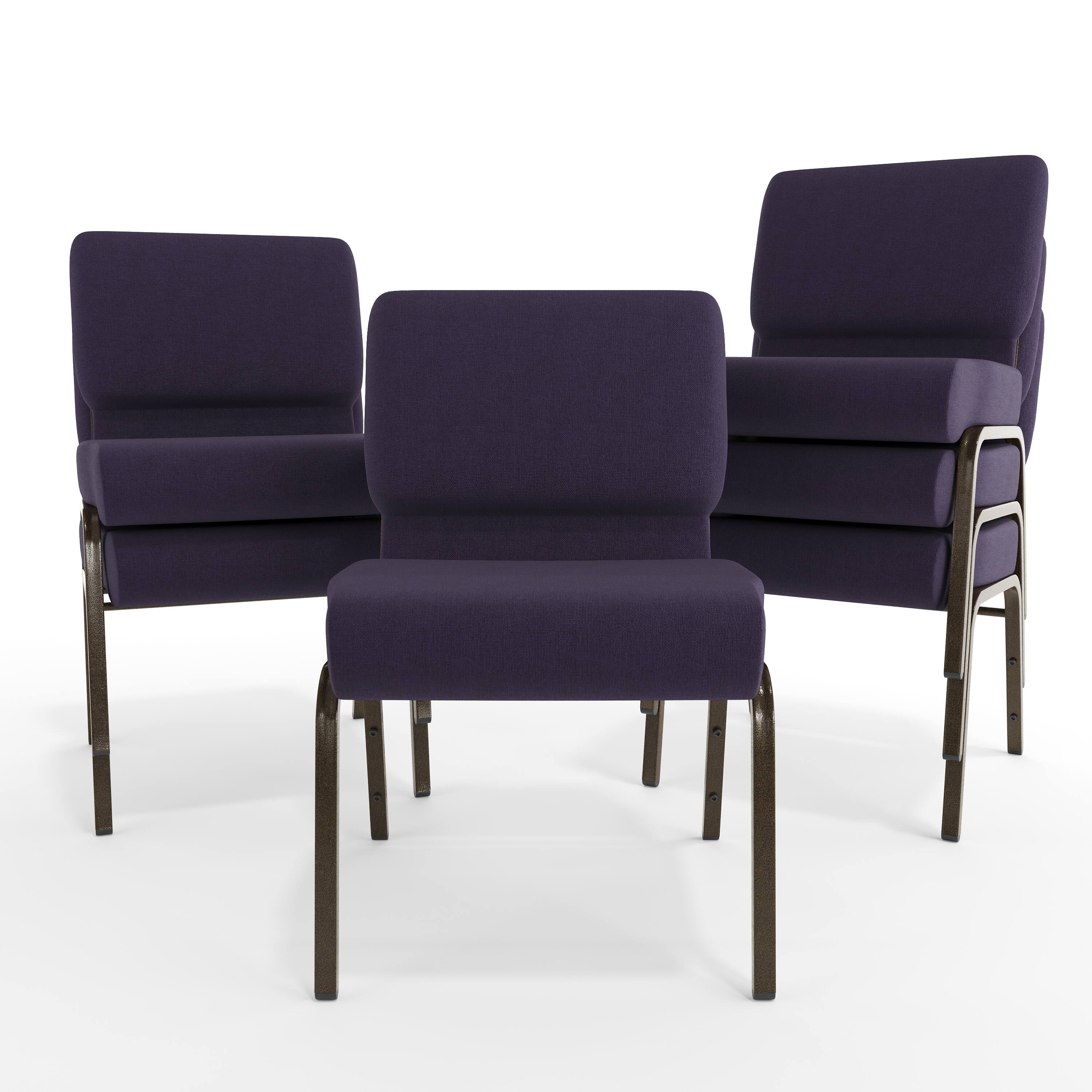 Alt View 10. Emma + Oliver - 21"W Stackable Church/Reception Guest Chair - Royal Purple Fabric/Gold Vein Frame.
