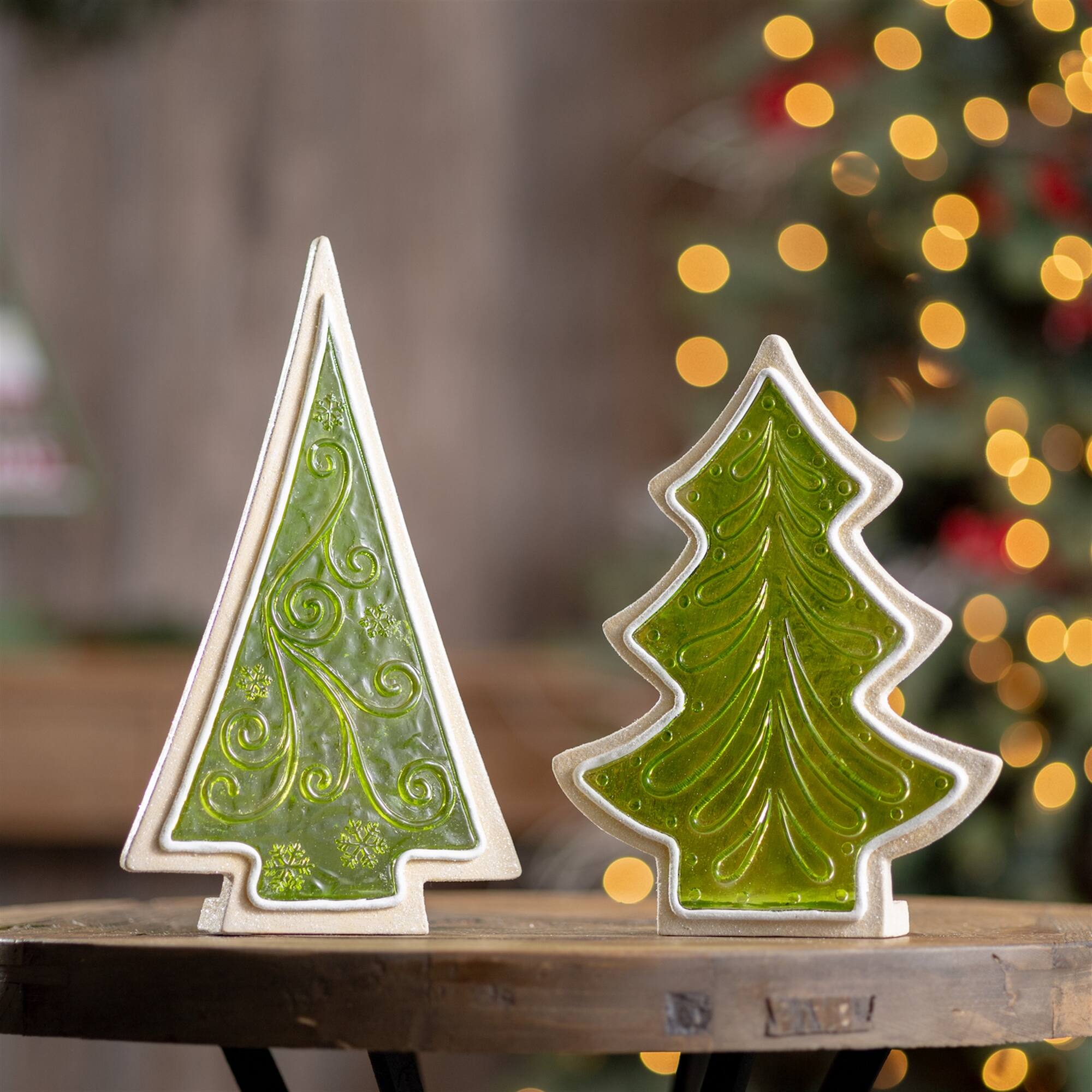 Angle. BreeBe - Frosted Cookie Pine Tree (Set of 2) - Green.