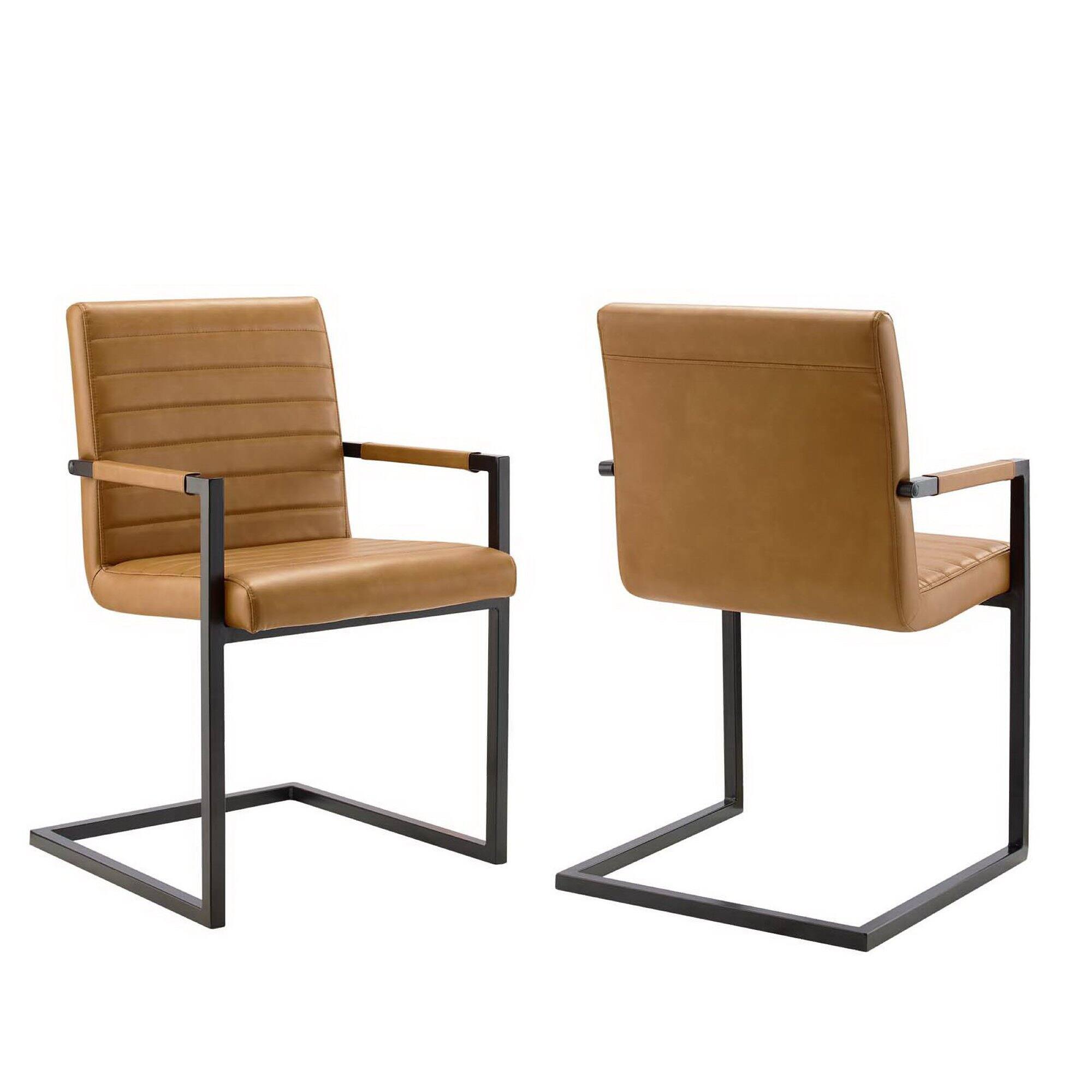 Angle. Modway - Savoy Vegan Leather Dining Chairs Set of 2 by Modway - Tan.