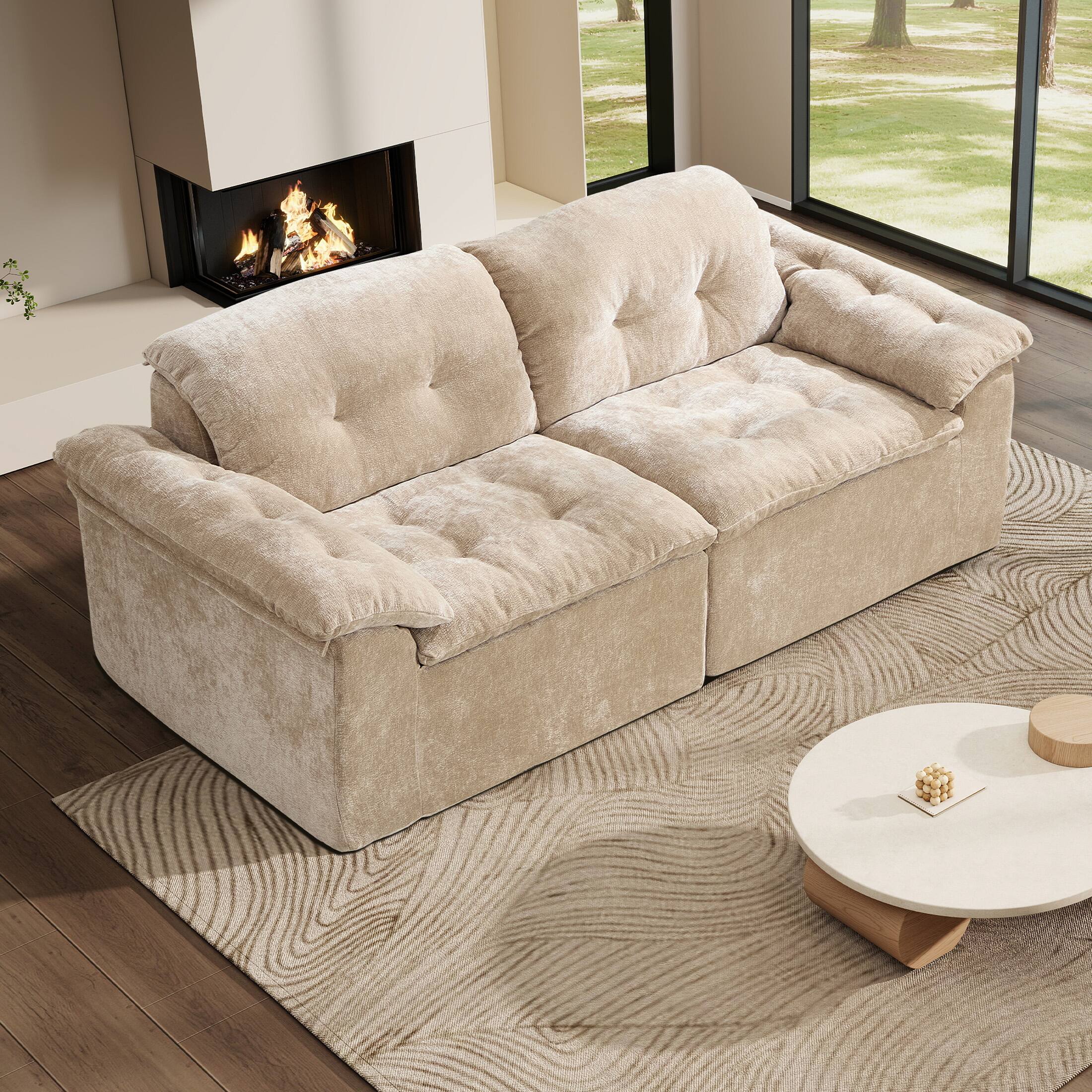 Left. Anysun - Anysun 78" Modular Cloud Design Boneless Cushioned Chenille Fabric Loveseat Sofa with Memory Foam - Coffee.